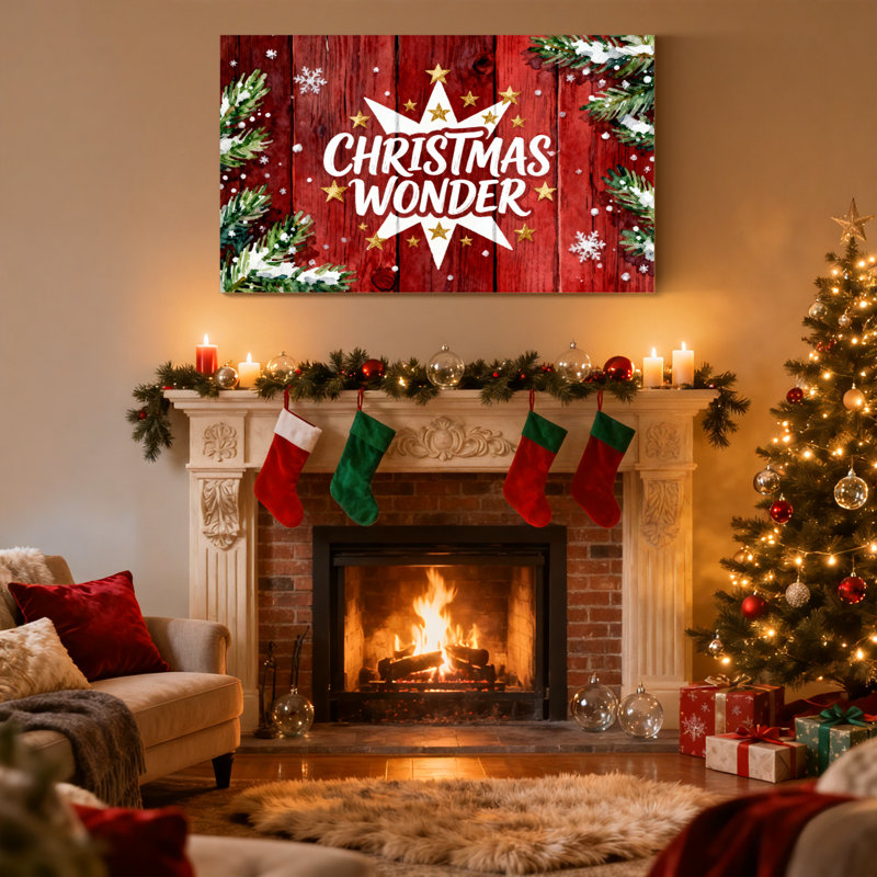 Christmas Christmas Wonder Star Snowflakes Pine Branches Set of 3 Canvas Wall Art Prints, 20" H x 30" W