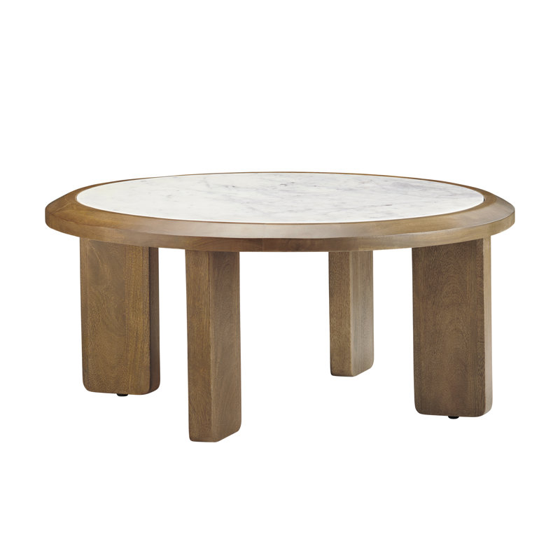 Table basse en bois brun avec plateau en marbre 38 po Olivia