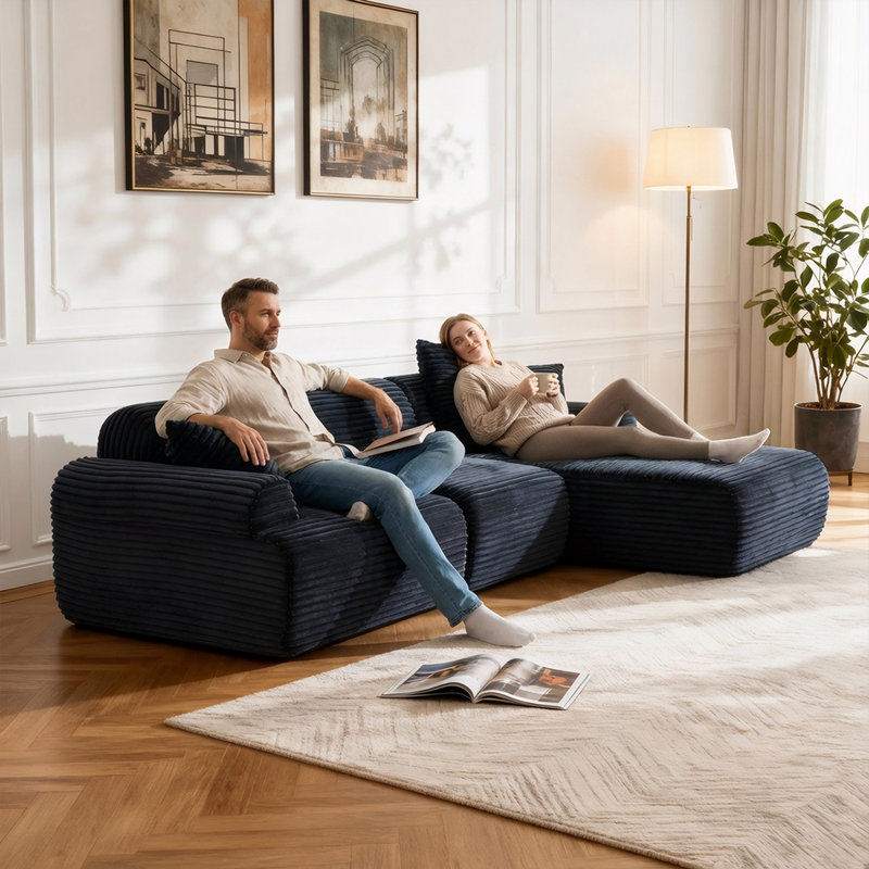 Canapé modulaire de 105 po, canapé désossé, canapé compressé, housse de canapé amovible et lavable, remplaçable, revêtement en tissu tissé texturé moderne, conception convertible en forme de L pour le salon