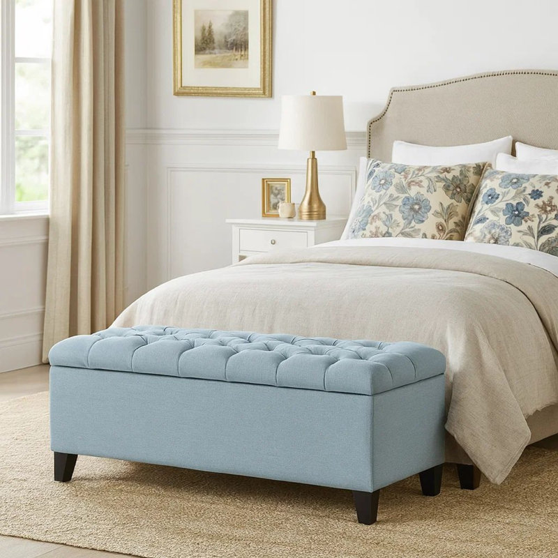 Banc de rangement en tissu Amalfi, Polyester ciel clair , 17" H x 51" W x 17.5" D