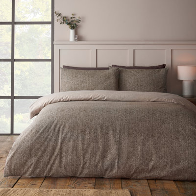 Brushed Herringbone Cotton Reversible Duvet Cover Set