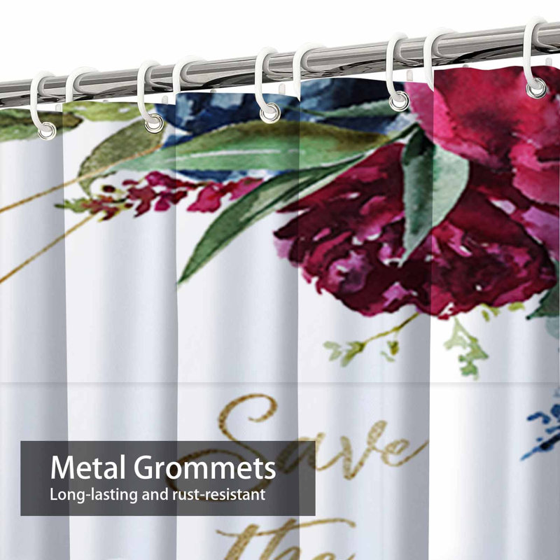 Rideau de douche aquarelle avec fleurs rouges bourgogne et 12 crochets, L 72 po x l 72 po