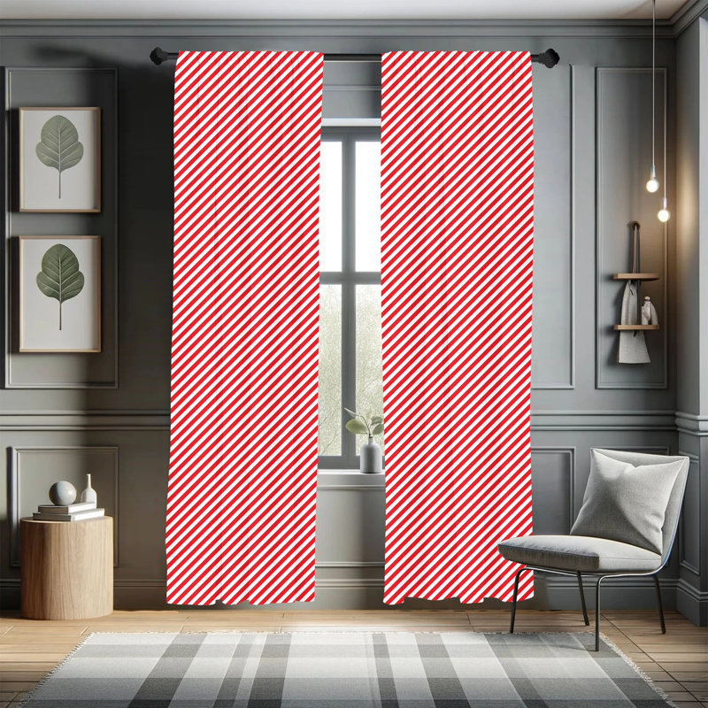 Candy Cane Striped Semi-Sheer Rod Pocket Curtain Panels, 28" x 63"