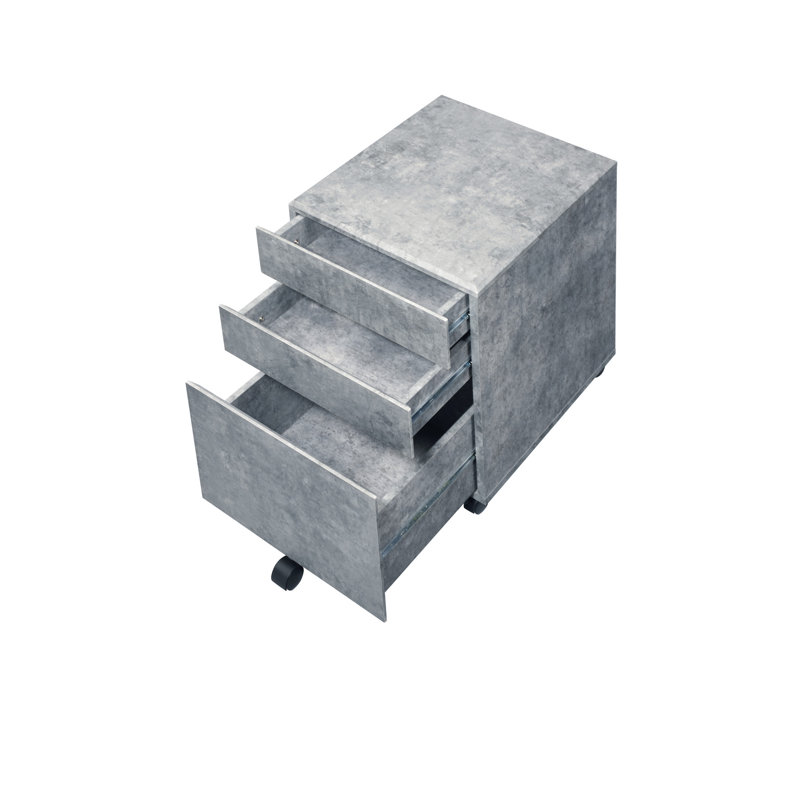 Faux Concrete & Silver File Cabinet, 3 Durability - Gray