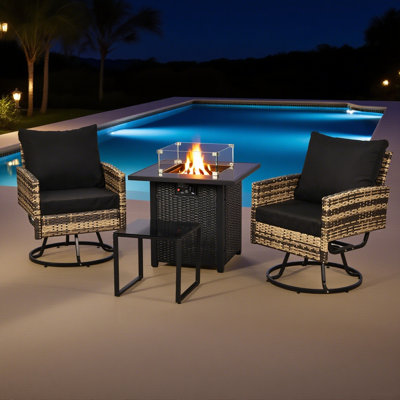 2 - Person Outdoor Seating Group With Swivel Lounge Chairs & Firepit Table by Winston Porter