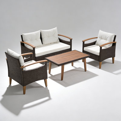 GO 4-Piece Garden Furniture, Patio Seating Set, PE Rattan Outdoor Sofa Set, Table and Legs, by Dakota Fields