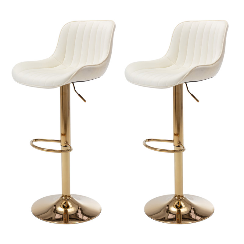 Garnich Swivel Upholstered Adjustable Heightcounter Stool With Metal Frame, Beige