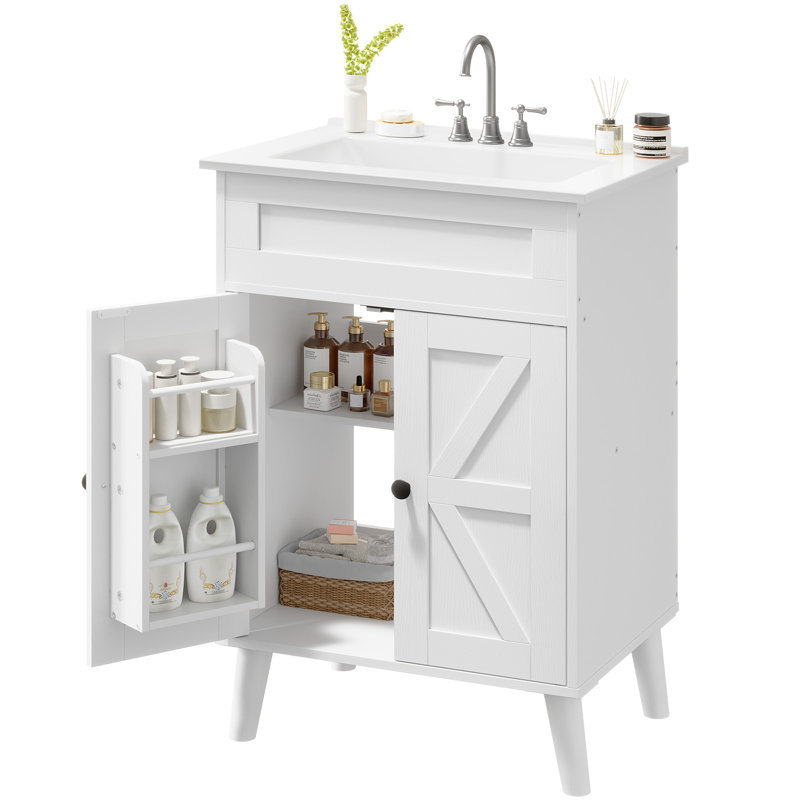 Bathroom Vanity With Sink, Modern Storage Cabinet With Ceramic Countertop And Cabinet