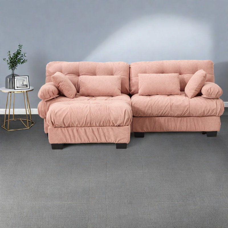 Canapé modulaire à assise profonde, forme en L rose moderne à structure en bois pour la maison