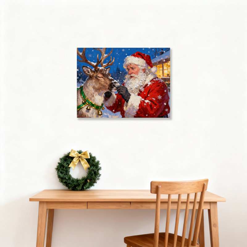 «Santa Reindeer Snowflake», art mural sur toile, H 12 po x l 18 po