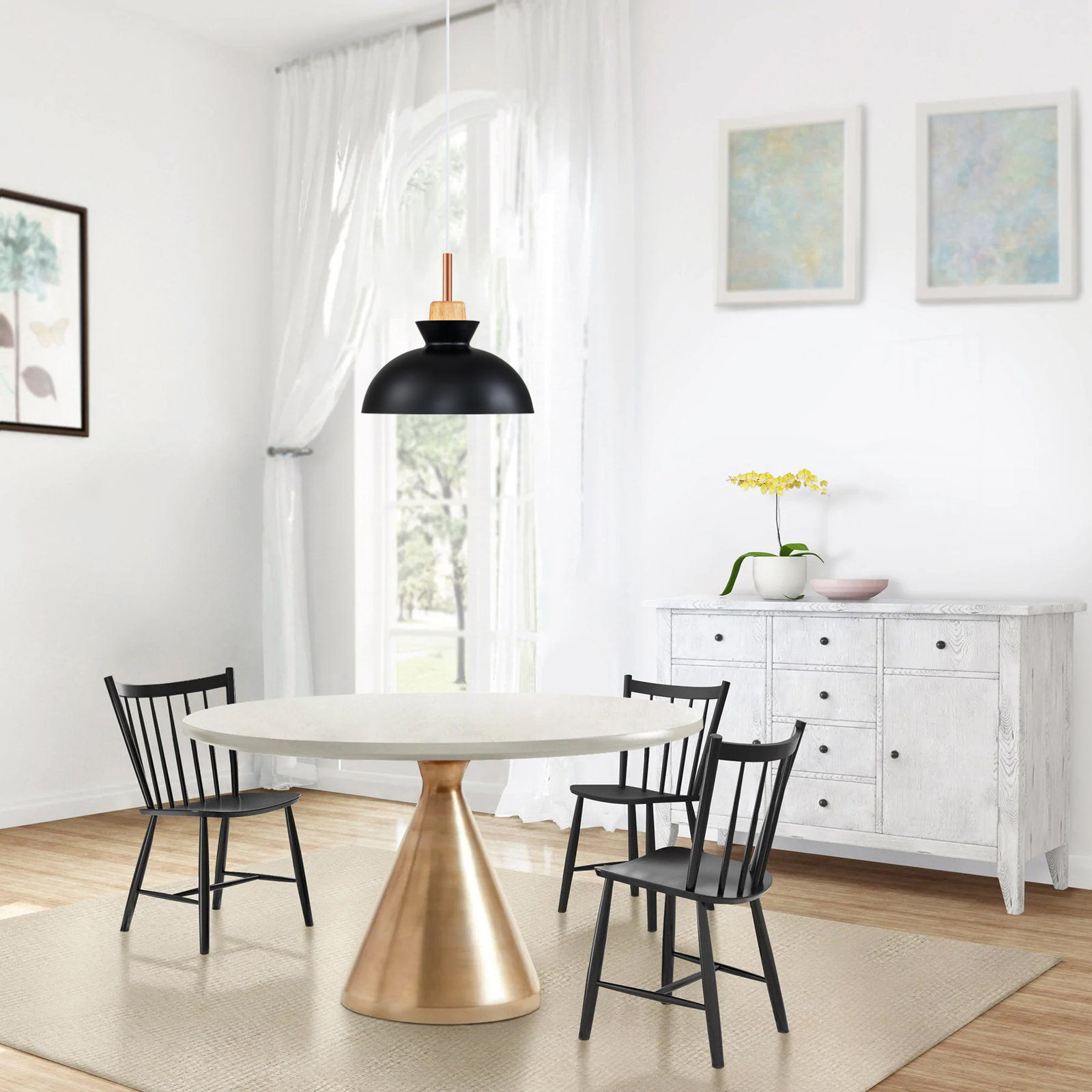 Ozma Dimmable Dome Single Light Pendant, Black