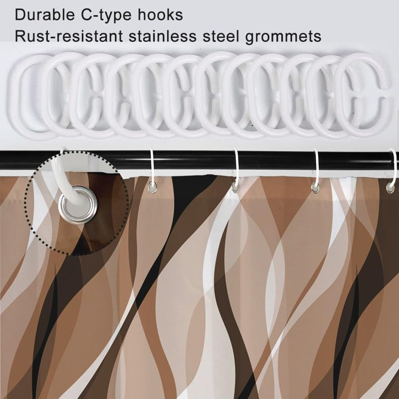 Pack of 1 Modern Abstract Striped Shower Curtain Set with Hooks, Brown, 182.88cm H x 91.44cm W