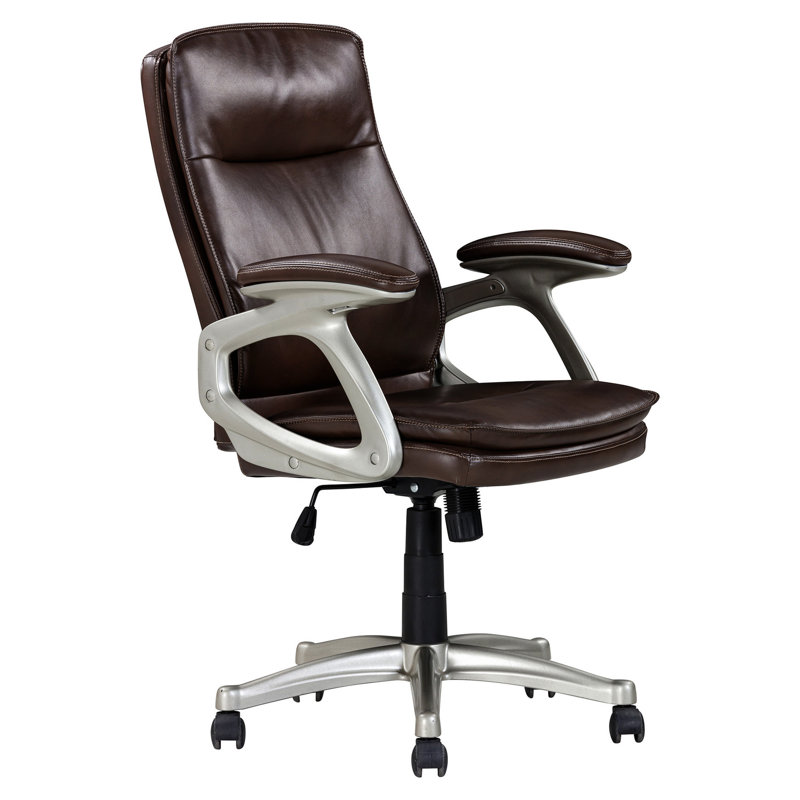 Chaise de bureau en contreplaqué, similicuir brun, siège ergonomique, chaise en cuir rotative à 360 ° pour bureau, réglable