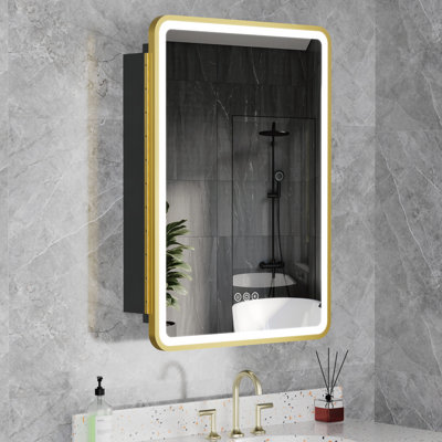 Aris l 16 po x 28 po Pharmacie rectangulaire en H avec miroir, coin rond, étagère murale / encastrée