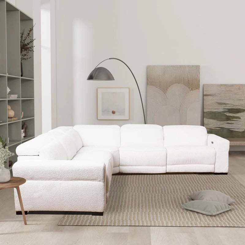Yohan Reclining Sectional Sofa - White Boucle