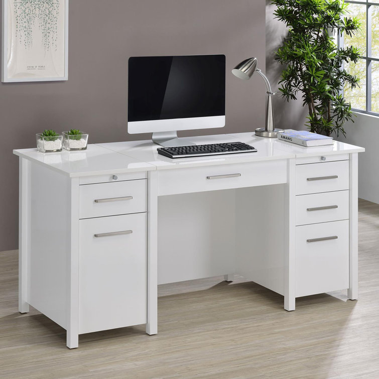 Computer Desk with 3 Drawers, 1 Door and 1 Storage Shelf, Office Desk with Drawers Latitude Run Color: White