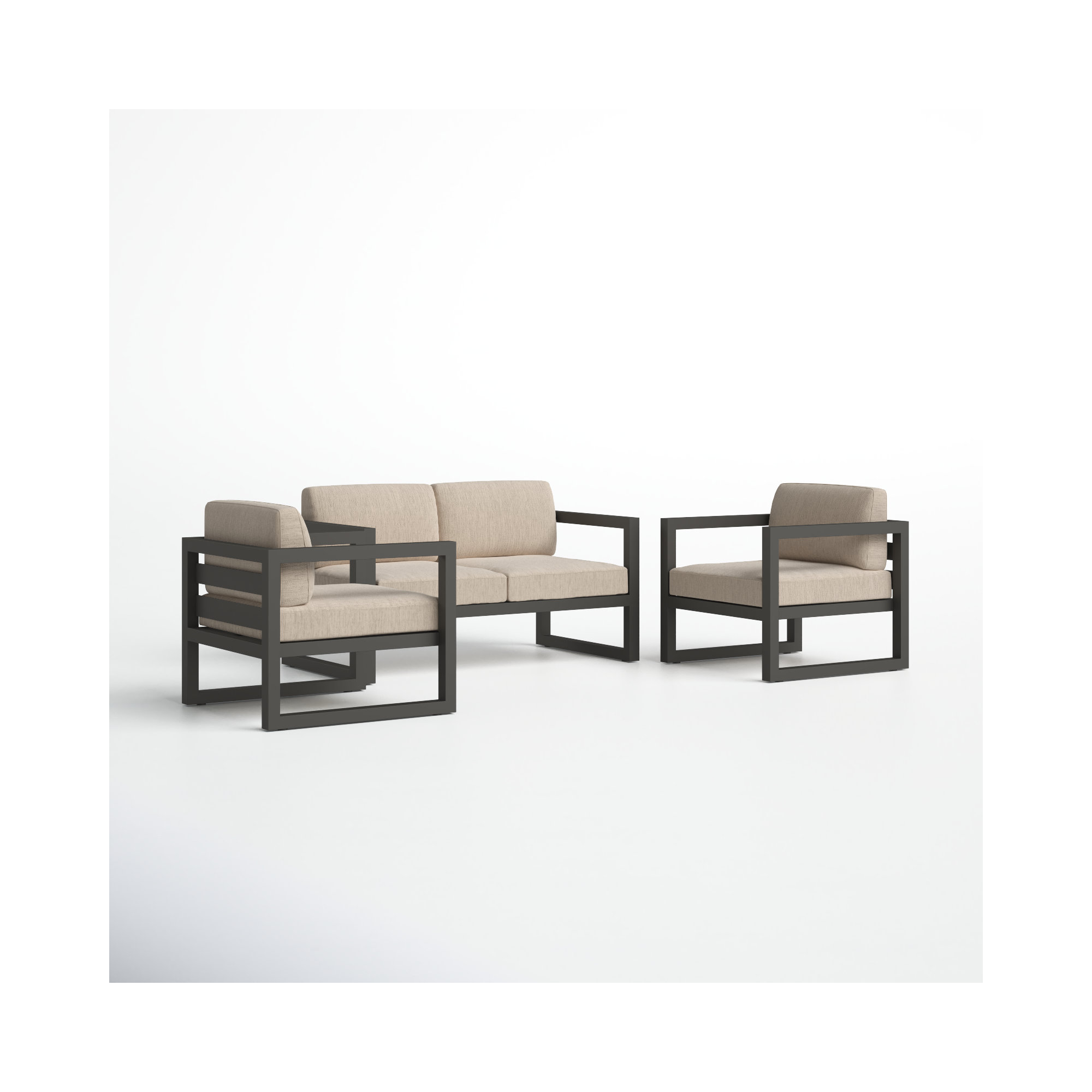 Smith 3 Piece Sofa Seating Group with Sunbrella Cushions, Canvas Flax, Slate