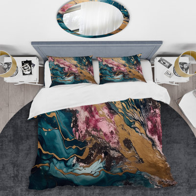 Ensemble de housse de couette Explorant les profondeurs de l'or rose Geode II Bedding