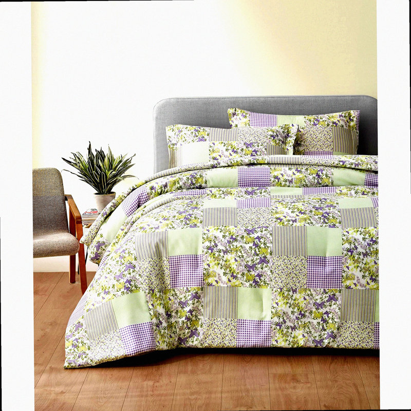 Butterfly Botanical Candy Stripe Checkered Comforter Set