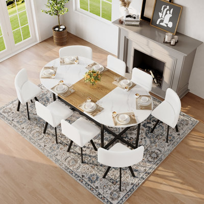 9-Piece Oval Dining Table Set, Modern Table Set for Family Gatherings, Home, Dining Room