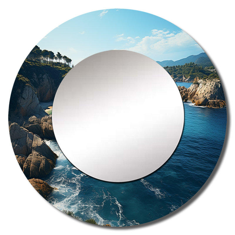 Selester, Italie, Riviera italienne, miroir italien, miroir mural rond bleu sarcelle, impression sur métal, 29 po x 29 po