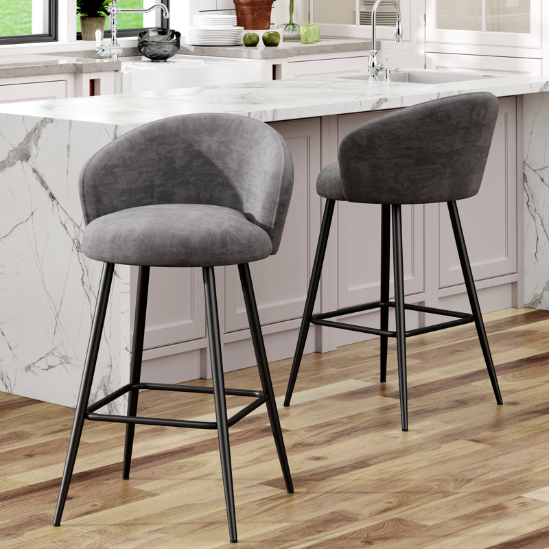 Velvet Bar Stool, Black, Grey, 76.5cm