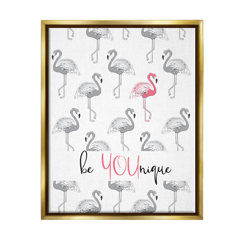 «Be Younique Pink Flamingo» par Martina Pavlova - impression, H 31 po x l 25 po x P 1,7 po, Cadre flottant métallique doré