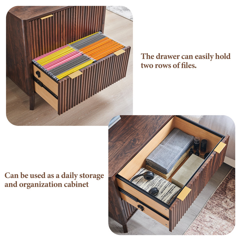 Fluted 2-Drawer Lateral File Cabinet With Hanging Storage, Dark Walnut