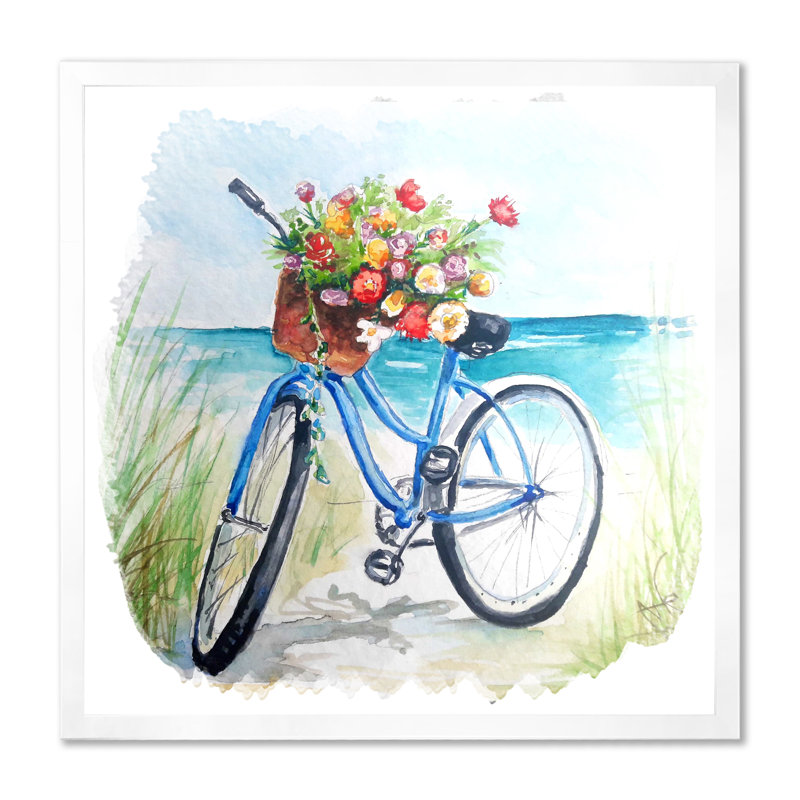 Fleurs de bicyclette rétro - sur, Impression blanche sur toile encadrée, H 30 po x l 30 po x P 1 po