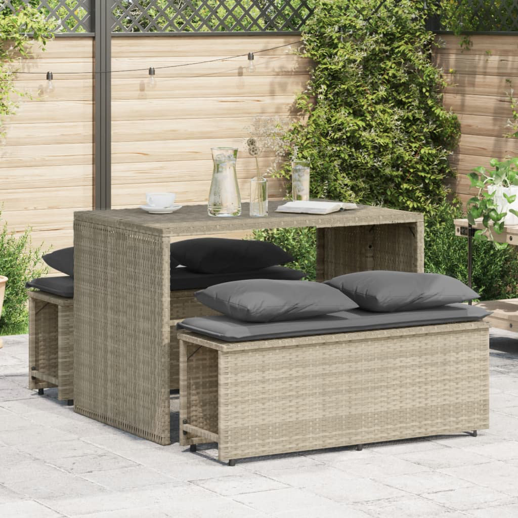 Vidaxl 3-Tlg. Garten-Essgruppe Mit Kissen Beige Poly Rattan