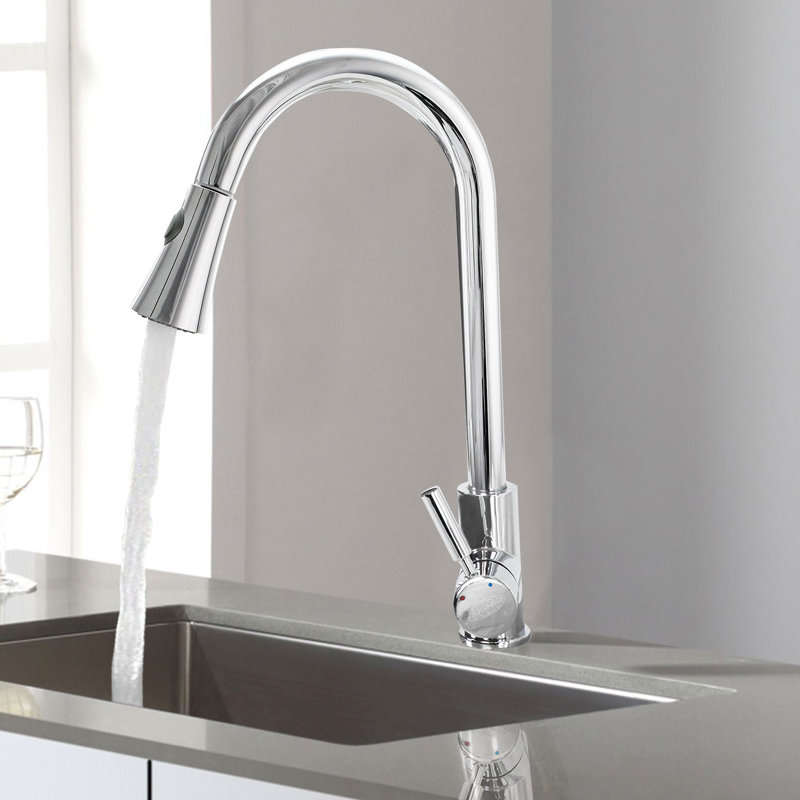 Robinet de cuisine à poignée simple pull down, Chrome