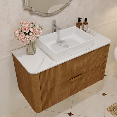 Meuble-lavabo simple mural 36 po avec plateau en résine et lavabo en céramique blanche 36 po