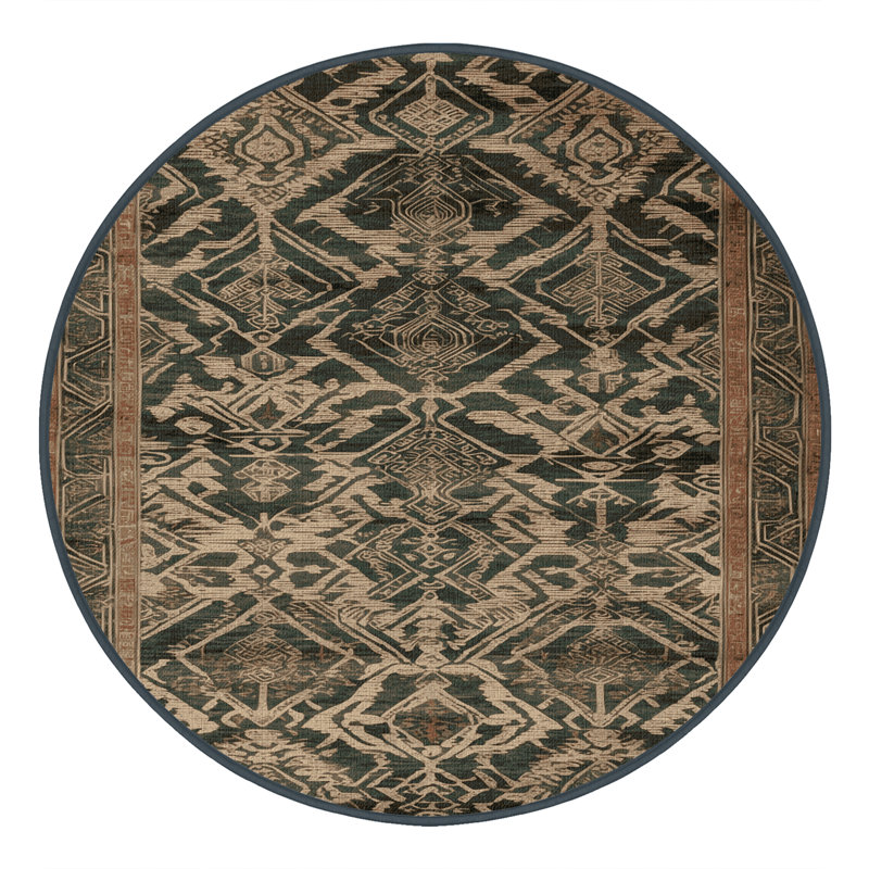 Machine Washable Art Deco Brown Area Rug, Round 3'