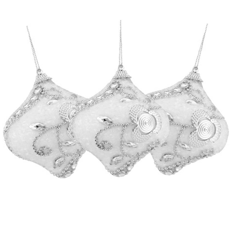 Ornement en forme d'oignon de Noël blanc et argent perlé incassable