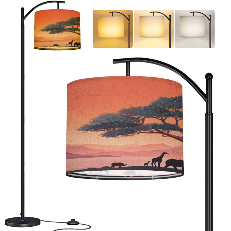  Lampe sur pied à arc Arc Nature d'Afrique paysage de savane haute Lampe sur pied moderne DEL Abat-jour réglable en lin 3 températures de couleur