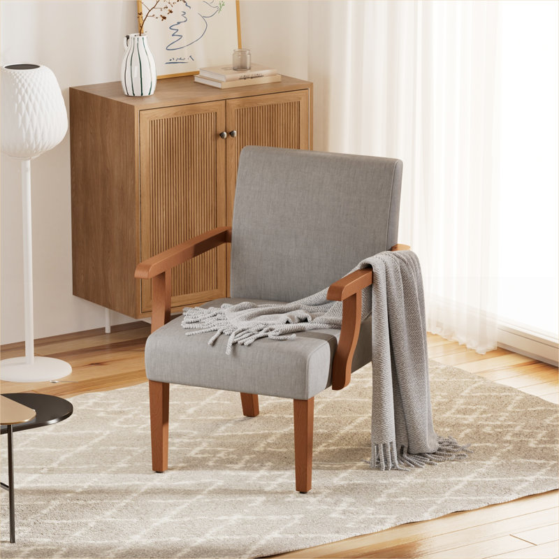 Ensemble de fauteuils d'appoint rembourrés 2 places en tissu contemporain gris ardoise avec table d'appoint ronde en bois