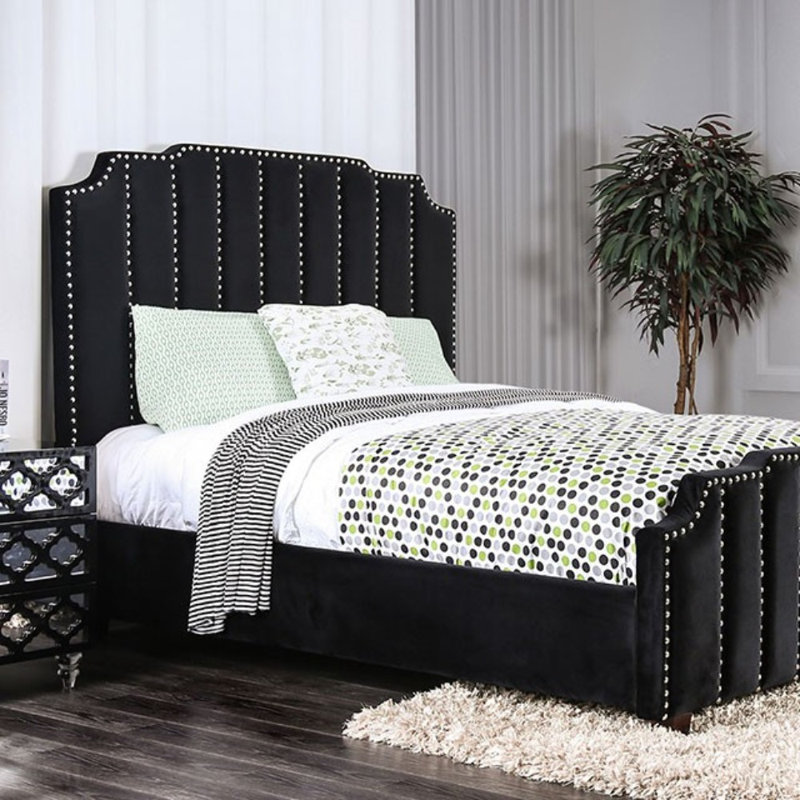 Linton Upholstered Bed, Black, Full