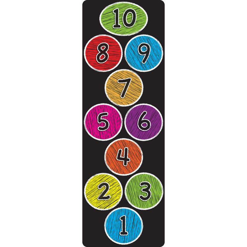 Smart Poly, tapis de jeu original, tapis de couloir, 15,5 po x 47 po, chiffres 1 à 10, cercles de craie colorés
