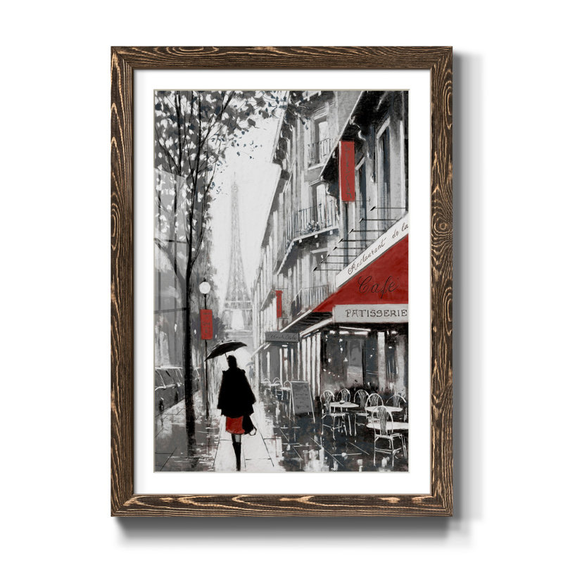 " Rainy Paris II ", Walnut Framed, 32" H x 23" W x 1" D, White