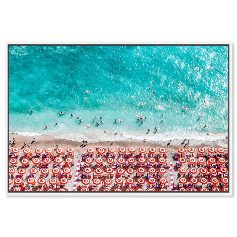 Paradise Beach Umbrellas - impression, Cadre flottant blanc, Noir, H 36 po x l 54 po