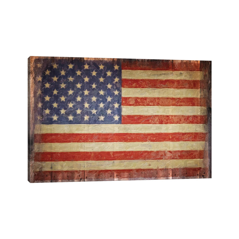 Vintage Flag On Barnwood by Graffi*Tee Studios - Wrapped Canvas Print, 20.32 cm H x 30.48 cm W