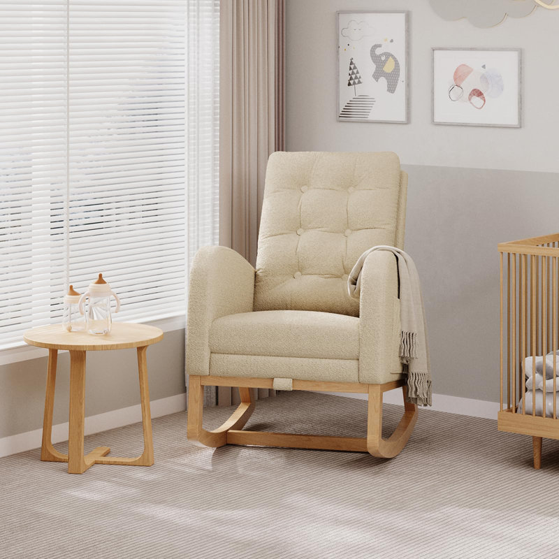 Fauteuil inclinable avec repose-pieds réglable avec revêtement en peau d'agneau douce et poche latérale, chaise berçante à haut dossier pour chambre à coucher, brun clair (avec repose-pieds)