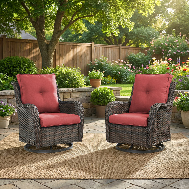 Ensemble de chaises berçantes et pivotantes 360 degrés Mickala, Brun, Rouge