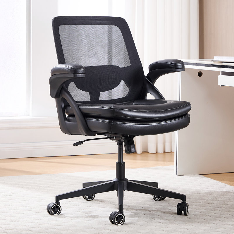 Chaise de bureau avec accoudoirs rabattables, chaise de bureau pivotante pour ordinateur, Noir