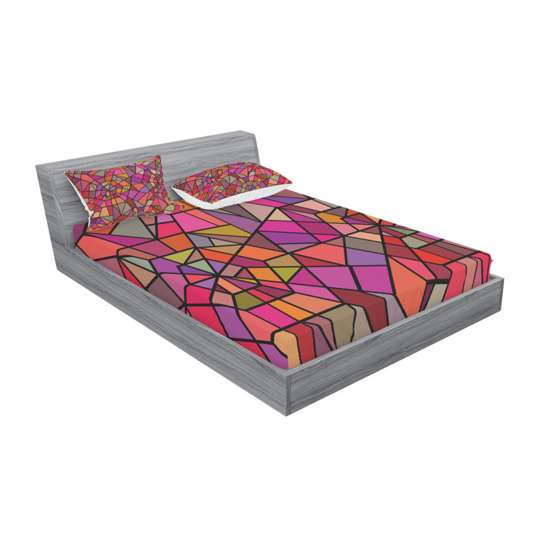 Ensemble de draps à mosaïque en verre coloré Fractal, Ensemble de draps pour lit double avec un drap-hou