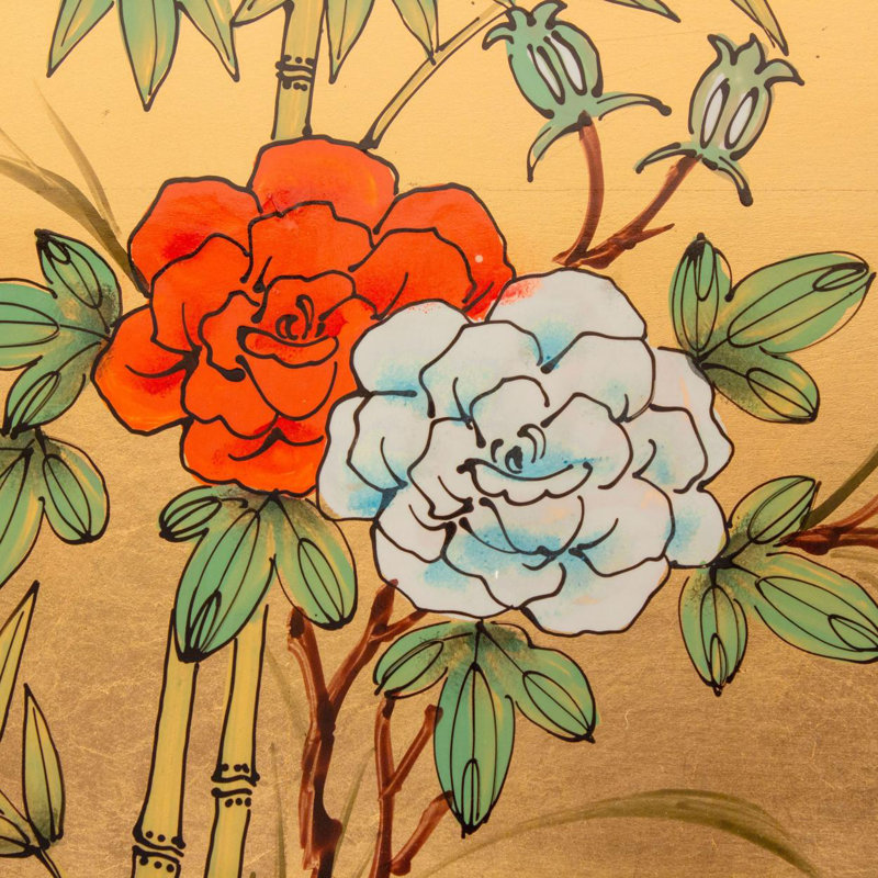 Gold Lacquer End Table - Birds And Flowers