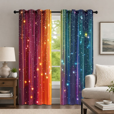 2Pcs rideaux de ciel étoilé coloré, rideau vibrant effet de lumière dégradé, drapeaux à oeillets à motif de galaxie romantique romantique, habillage de fenêtre pour le décor de la chambre à coucher