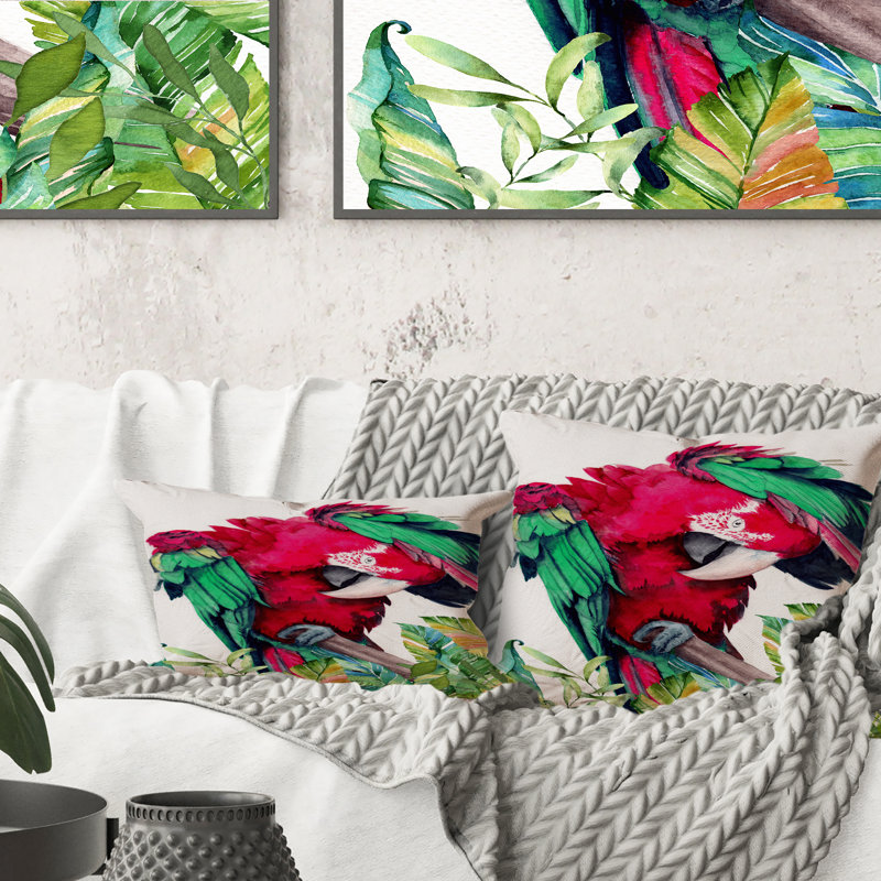 Coussin décoratif imprimé rouge et vert, 16 po x 16 po