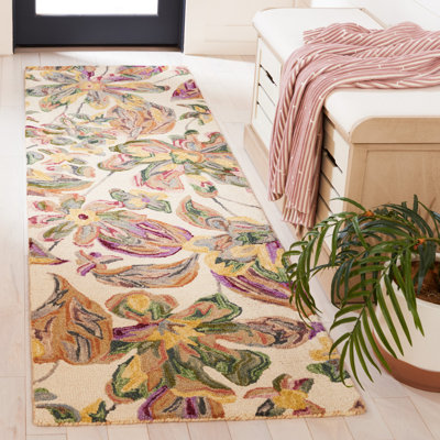 Alcindor Floral Hand Tufted Wool/Cotton Area Rug in Ivory/Plum