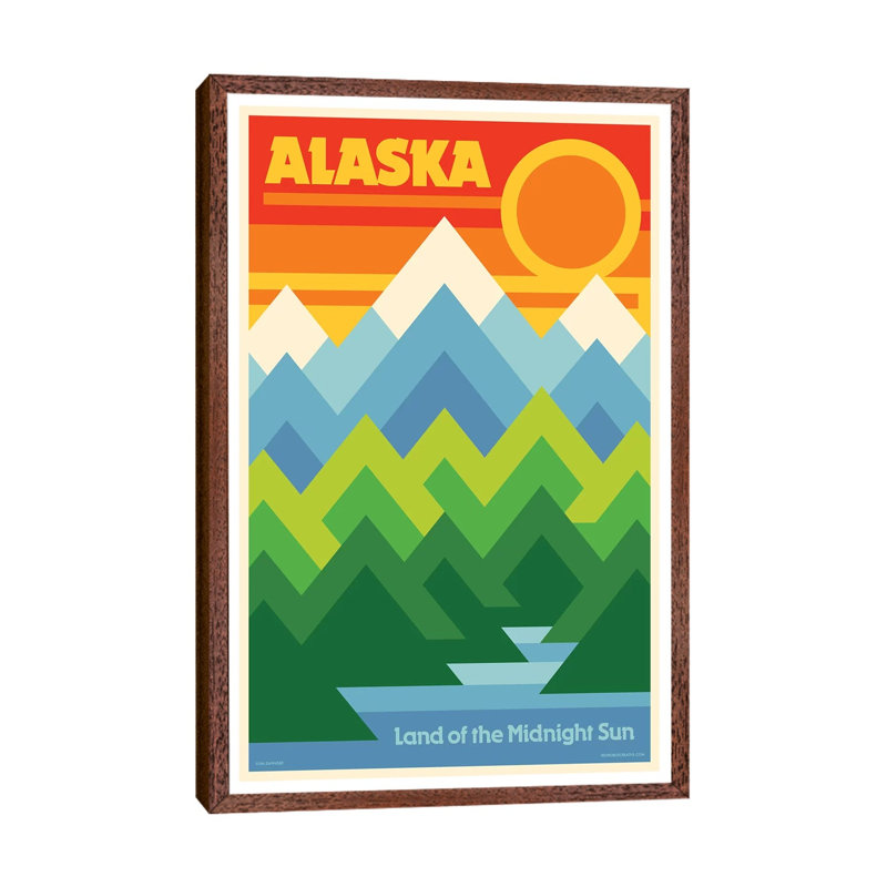 Alaska Retro Travel by Jim Zahniser - Print on Canvas, 66.04cm H x 45.72cm W x 3.81cm D, Classic Brown Wood Framed